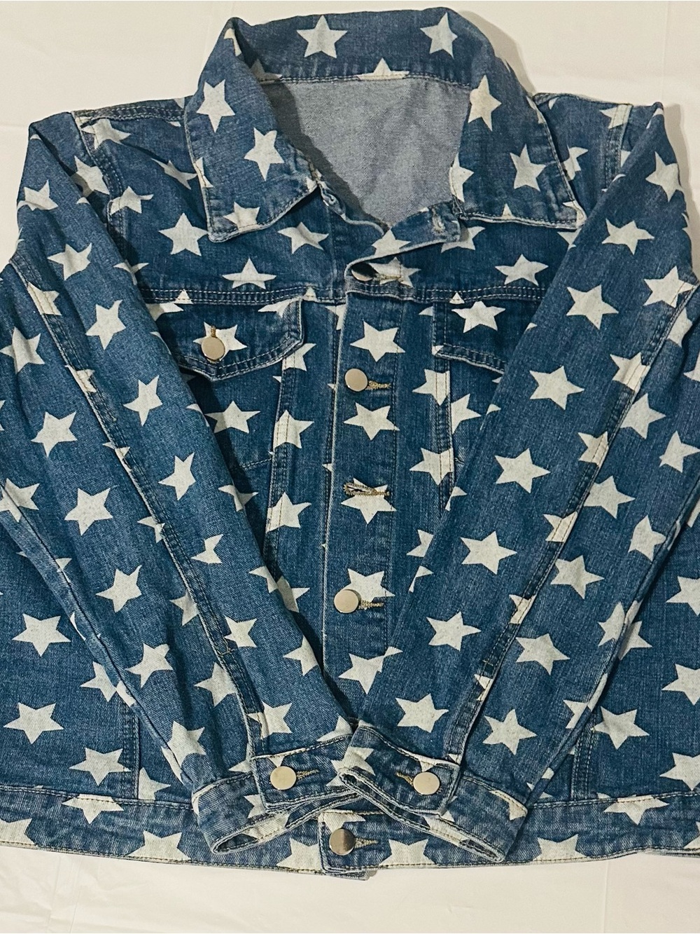 SHEIN Blue Star-Print Denim Jacket